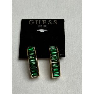 Guess green hoop earrings party holiday Christmas gold tone 1"‎ NWT